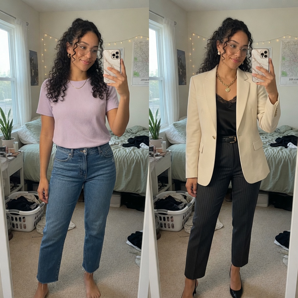 AI virtual try-on: casual to business blazer outfit